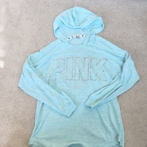 VS Pink Long Sleeve Open Back Hooded Top